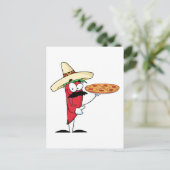 Carte Postale Sombrero Chile Pepper Holding Pizza (Debout devant)
