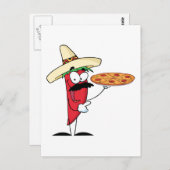 Carte Postale Sombrero Chile Pepper Holding Pizza (Devant / Derrière)