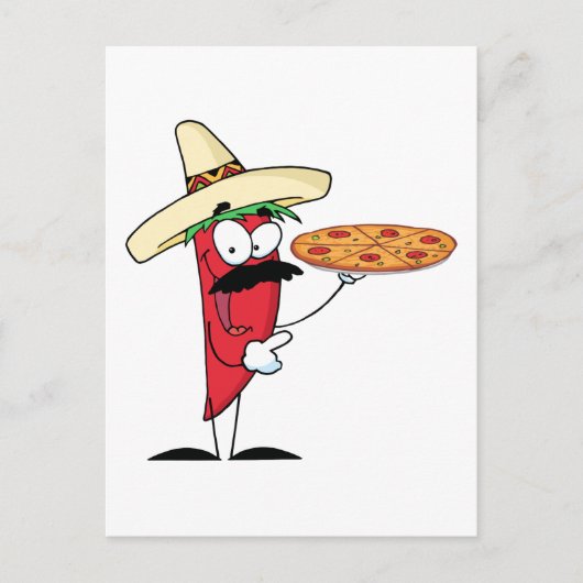 Carte Postale Sombrero Chile Pepper Holding Pizza (Devant)