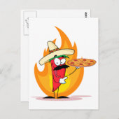 Carte Postale Sombrero Chile Pepper Holding Pizza (Devant / Derrière)