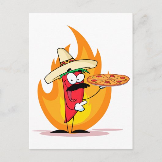 Carte Postale Sombrero Chile Pepper Holding Pizza (Devant)