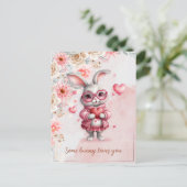 Carte Postale Some Bunny t'aime Lapin rose romantique et cœurs (Debout devant)