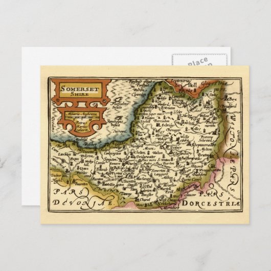 Carte Postale Somerset Comté Angleterre Ancien Atlas Antiquaire  (Devant / Derrière)