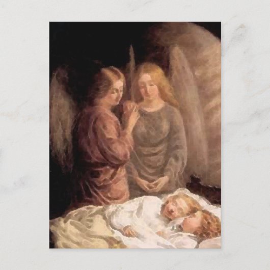 Carte Postale Sommeil - Deux anges gardiens et enfants (Devant)