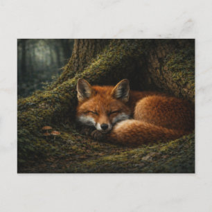 Carte Postale Sommeil profond de la forêt Art du renard rouge