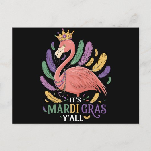 Carte Postale Son Flamant rose Mardi Gras Y'all (Devant)