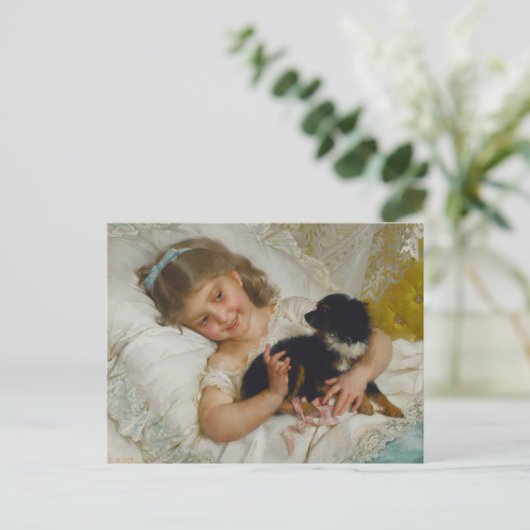 Carte Postale Son meilleur ami, petite fille avec un chien, Vint (Debout devant)