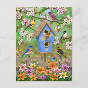 Carte Postale Songbirds Lily Garden Birdhouse