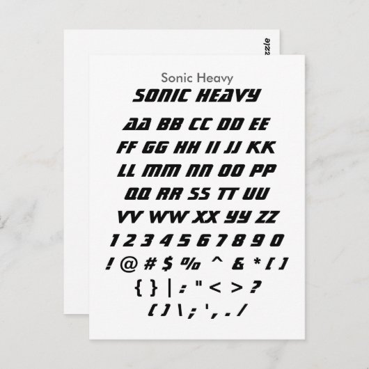Carte Postale Sonic Heavy - Zazzle Font Sampler Sheet (Devant / Derrière)