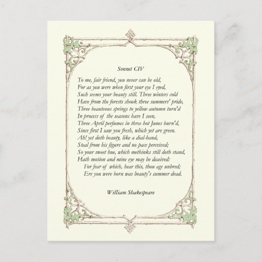 Carte Postale Sonnet # 104 par William Shakespeare (Devant)