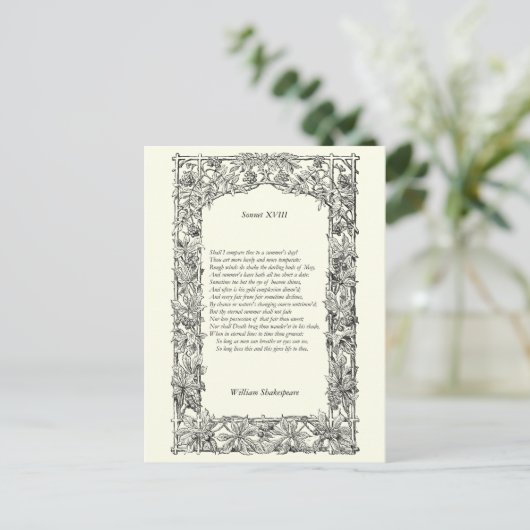 Carte Postale Sonnet # 18 de Shakespeare (Debout devant)