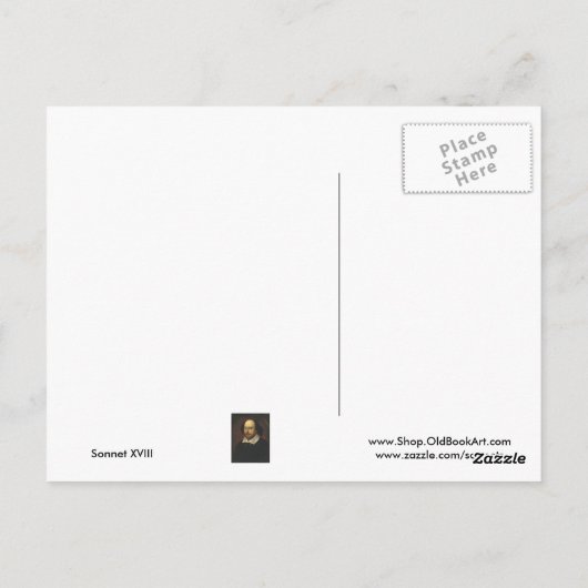 Carte Postale Sonnet # 18 de Shakespeare (Dos)