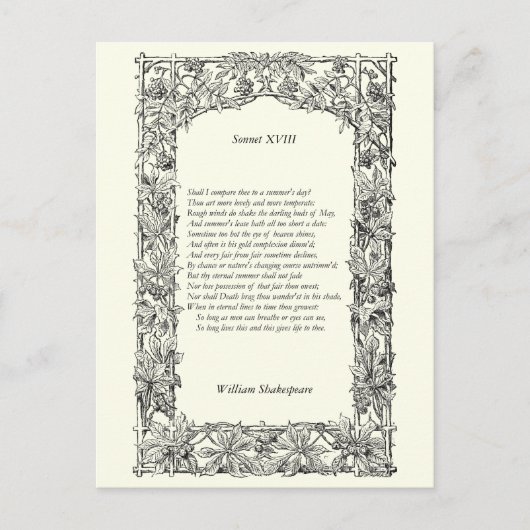 Carte Postale Sonnet # 18 de Shakespeare (Devant)
