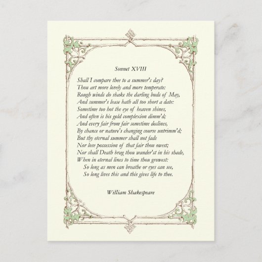 Carte Postale Sonnet # 18 par William Shakespeare (Devant)