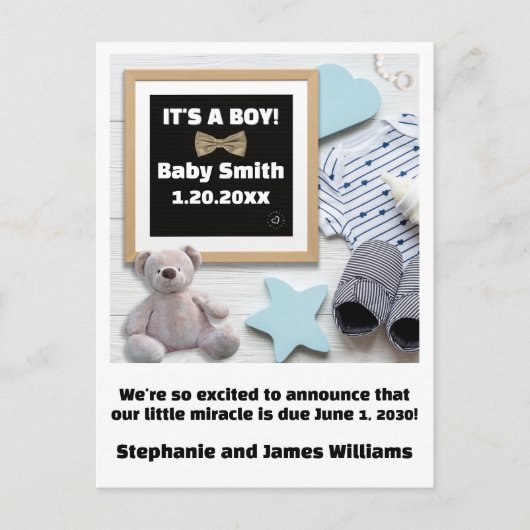 Carte Postale Sonogramme Typographie C'Est Un Garçon Grossesse b (Devant)