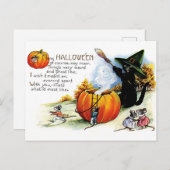 Carte Postale sorcellerie de chat noir d'Halloween (Devant / Derrière)