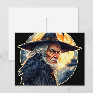 Carte Postale Sorcier avec un Corbeau - Amusement pour les fans 