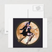 Carte Postale Sorcière à la broche contre une lune de récolte (Devant / Derrière)