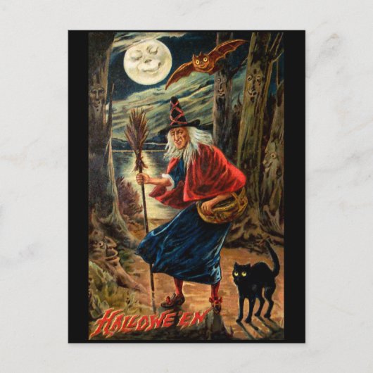 Carte Postale Sorcière à la nuit d'Halloween (Devant)