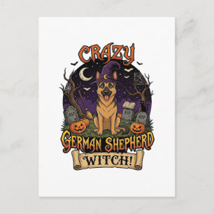 Carte Postale Sorcière allemande folle de la chienne de Hallowee