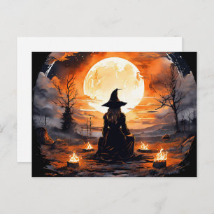 Carte Postale Sorcière avec bougies et feu - Wicca Halloween 2