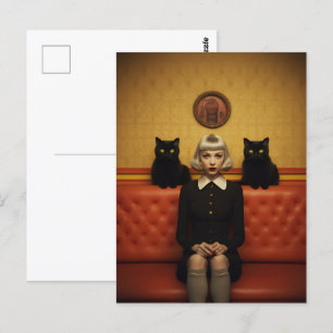 Carte Postale Sorcière avec chats noirs