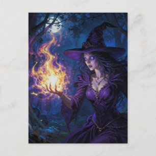 Carte Postale Sorcière avec magick de feu