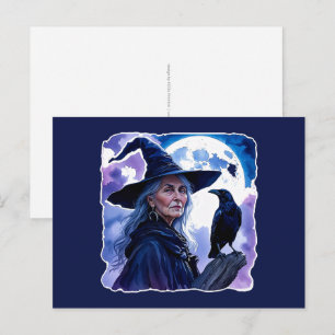 Carte Postale Sorcière avec un Corbeau - Amusement de fan d'Hall