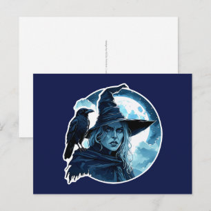 Carte Postale Sorcière avec un Corbeau - Amusement des fans d'Ha