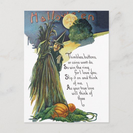 Carte Postale Sorcière cachée avec un poème d'Halloween (Devant)
