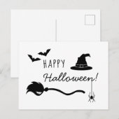 Carte Postale Sorcière Casquette Et Broom Avec Araignée Et Bats  (Devant / Derrière)