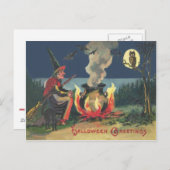 Carte Postale Sorcière Cauldron Chat Bat Noir (Devant / Derrière)