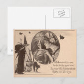 Carte Postale Sorcière Chat Noir Citrouille de Jack O' Lantern F (Devant / Derrière)