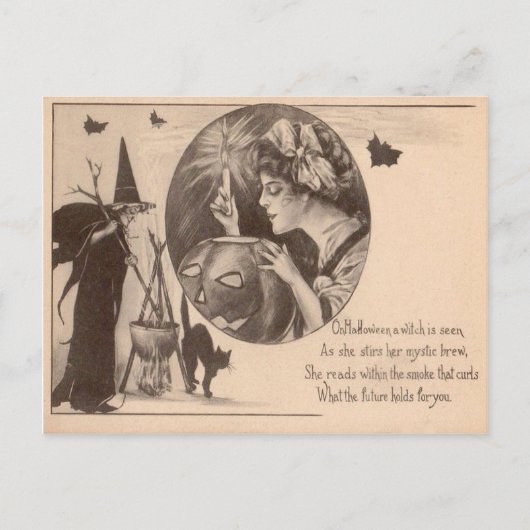 Carte Postale Sorcière Chat Noir Citrouille de Jack O' Lantern F (Devant)