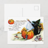 Carte Postale Sorcière chat noir Halloween (Devant / Derrière)