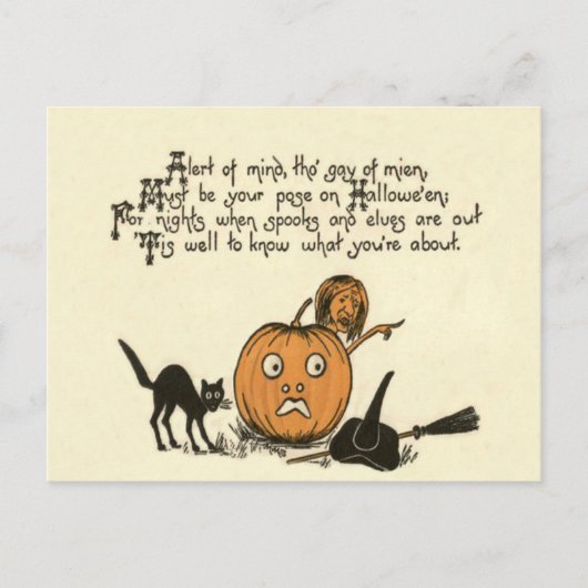 Carte Postale Sorcière Chat Noir Poème Jack-o'-lantern (Devant)
