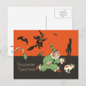 Carte Postale Sorcière Chien Clown Chauve-Souris Chat Noir Squel (Devant / Derrière)