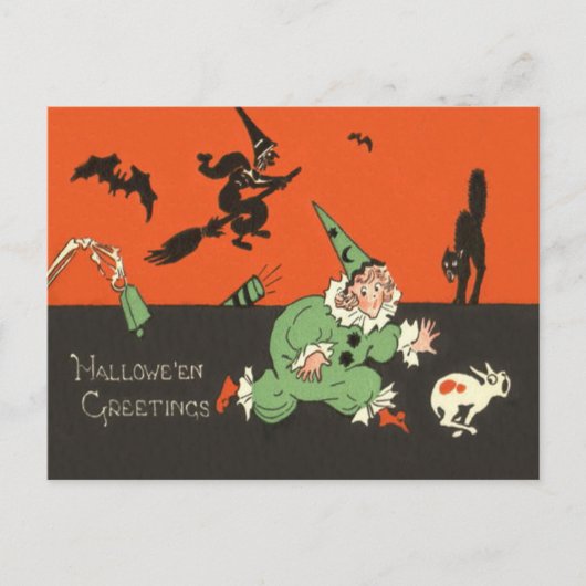 Carte Postale Sorcière Chien Clown Chauve-Souris Chat Noir Squel (Devant)