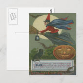 Carte Postale Sorcière Citrouille Chat Noir Pleine Lune (Devant / Derrière)
