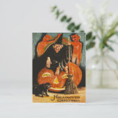 Carte Postale Sorcière Citrouille Diable Démon Chat Noir (Debout devant)