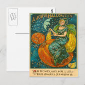 Carte Postale Sorcière Citrouille d'oiseau Jack O Lantern Croiss (Devant / Derrière)