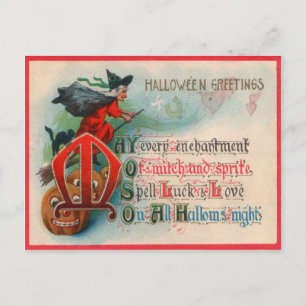 Carte Postale Sorcière Citrouille Lanterne Jack