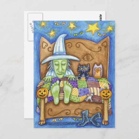 Carte Postale Sorcière couchée (Devant / Derrière)