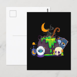 Carte Postale Sorcière Cuisine Cauldron Potion Sous Le Lune
