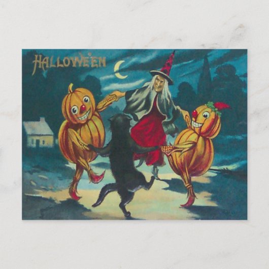 Carte Postale Sorcière dansante Jack O' Lantern Monstre Chat noi (Devant)