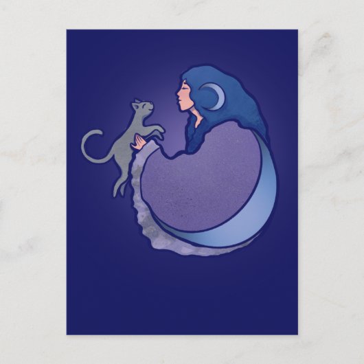 Carte Postale Sorcière de chat de déesse de lune (Devant)