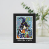 Carte Postale Sorcière de chat personnalisée "Odeur d'Halloween" (Debout devant)