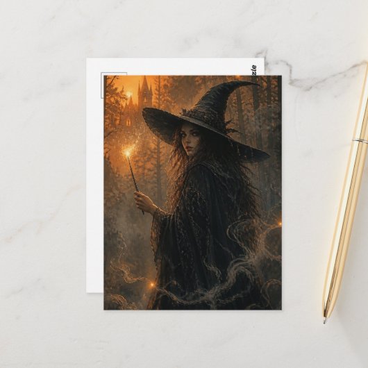 Carte Postale Sorcière de fantasy (Devant/Arrière en situation)