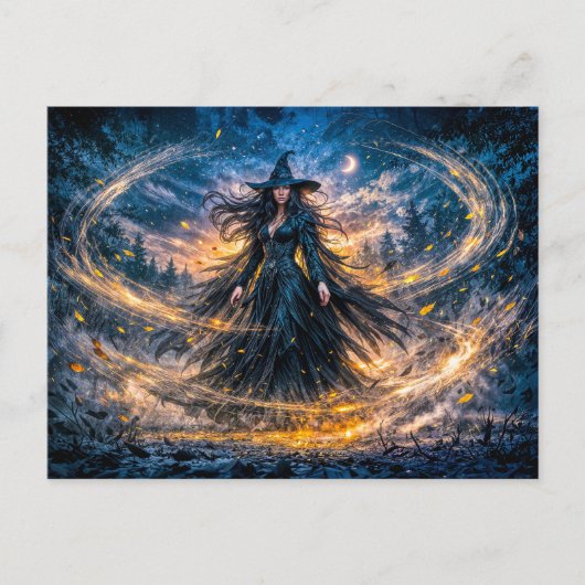 Carte Postale Sorcière de fantasy dynamique avec énergie atmosph (Devant)