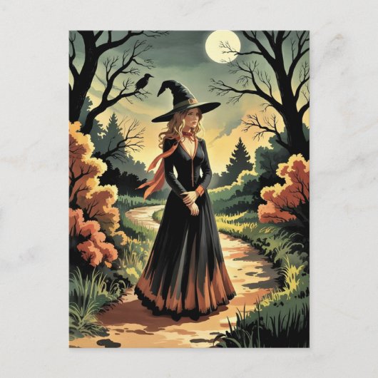 Carte Postale Sorcière de forêt d'Halloween tendance et effrayan (Devant)